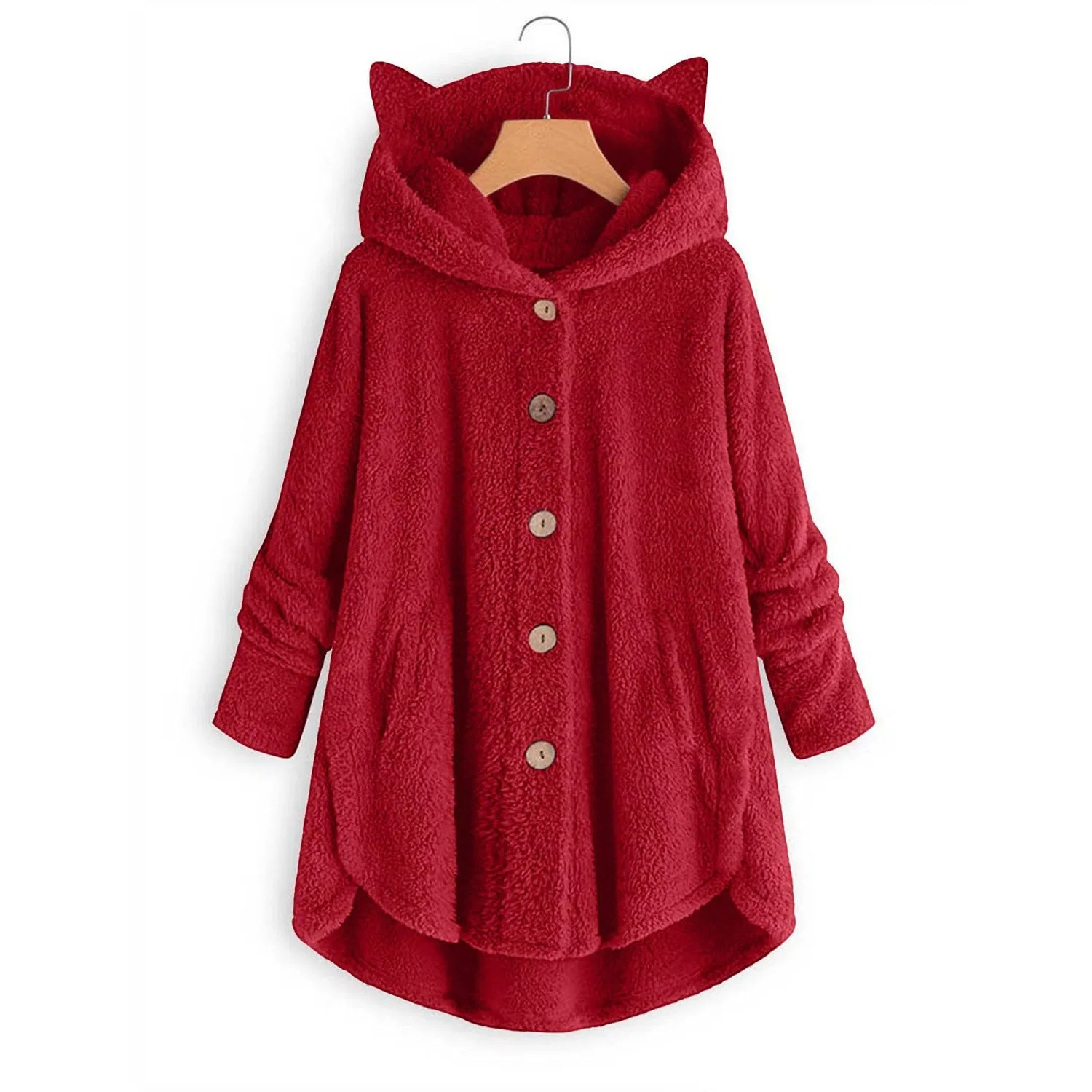 Женская зимняя куртка с капюшоном, длинная, на флисе, Women's Winter Jacket, Rosso — фото 2