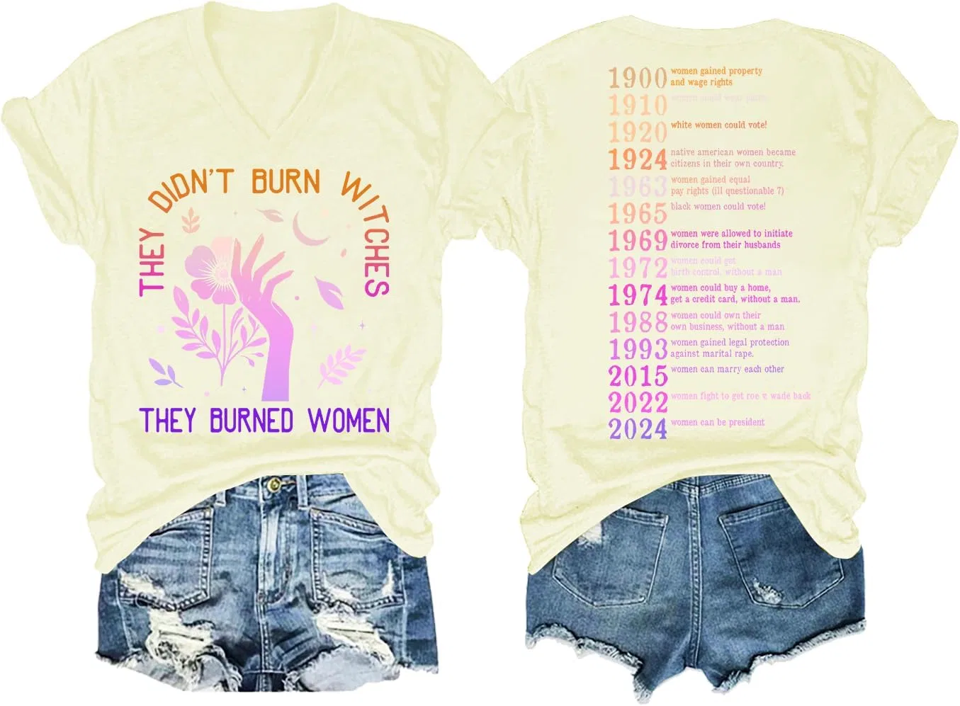 Женская футболка с принтом They Didn't Burn Witches They Burned Women, Creamy Yellow-1