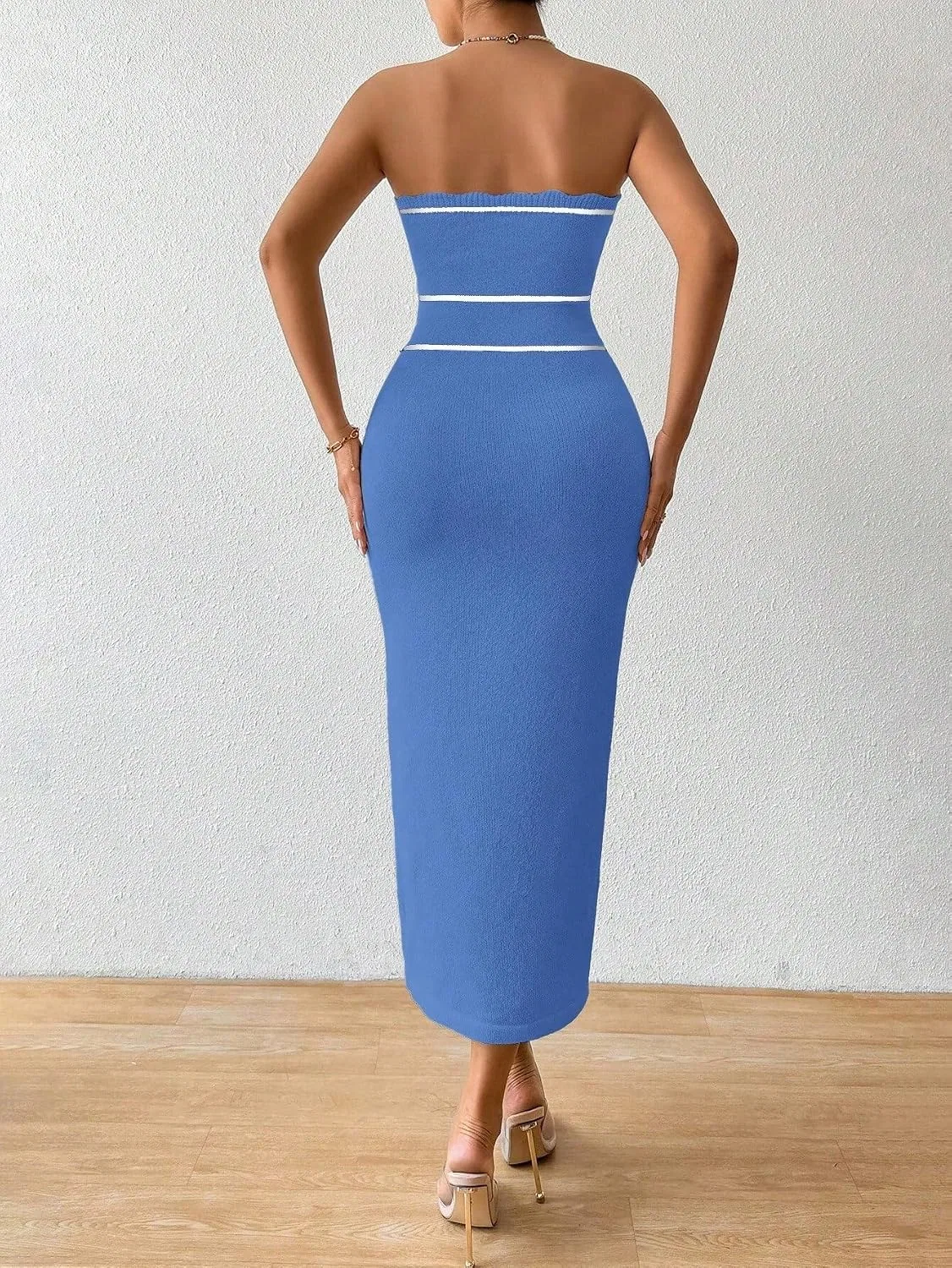 Женское платье длинное облегающее без бретелек Huhuidong, Mint Blue — фото 2