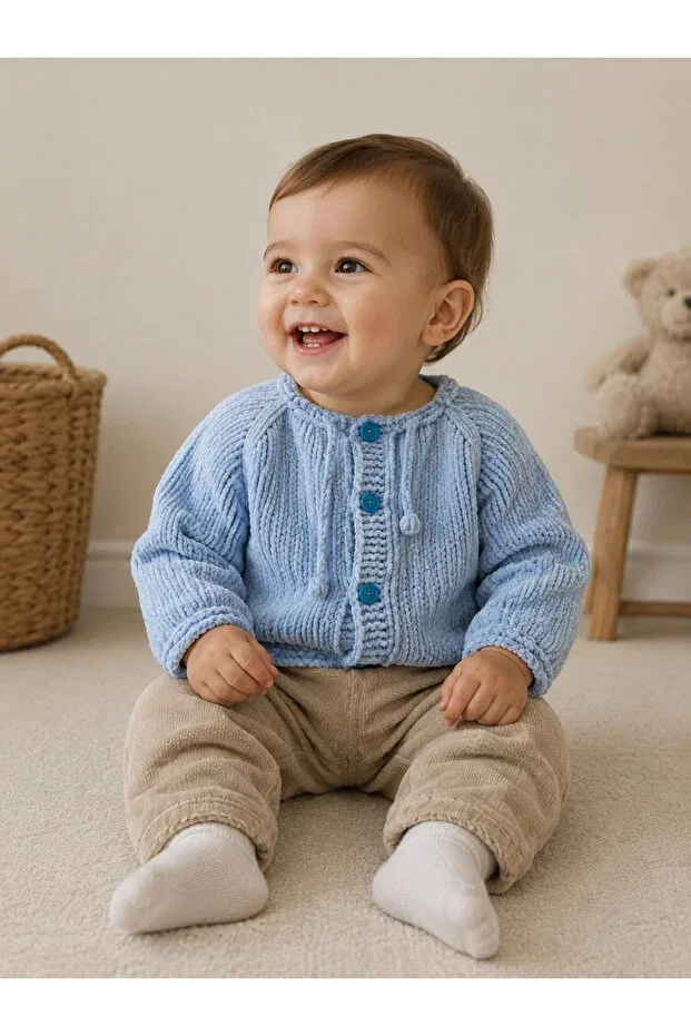 Детский кардиган с воротником Питер Пэн Hobby Cafe Hand Knitted Butik, Blue