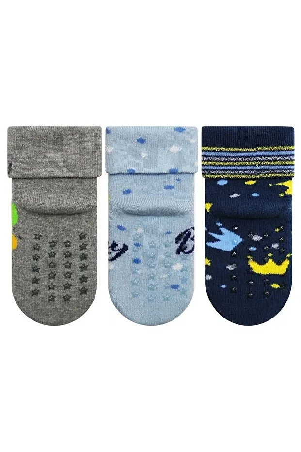 Детские пинетки для мальчиков с принтом Birthday patterned towel Semoor, Gray-Blue-Purple — фото 2