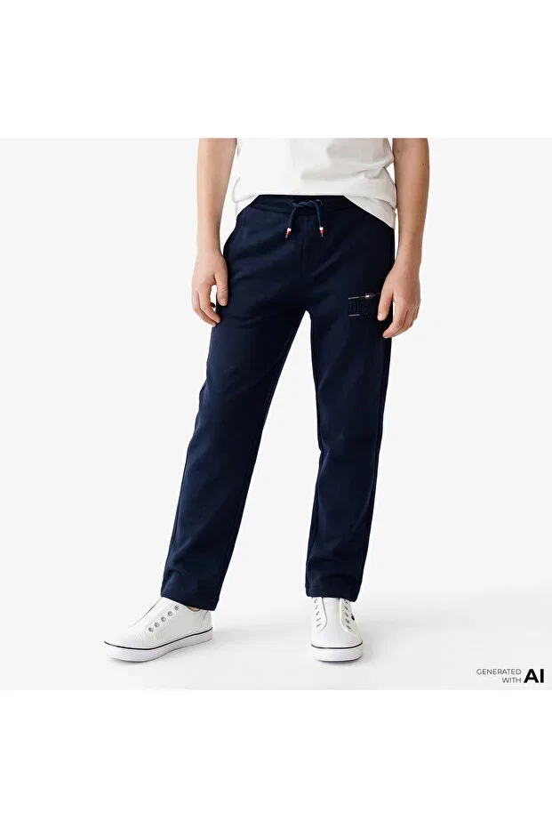 Детские спортивные штаны для девочек с принтом Tommy Hilfiger, Navy Blue — фото 3