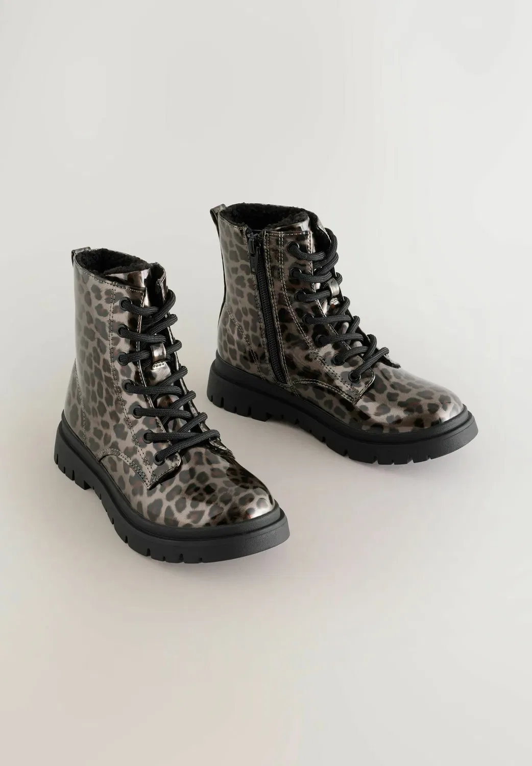Теплые утепленные ботинки на шнуровке - ботильоны на шнуровке Next, Mink Brown Leopard Print — фото 2