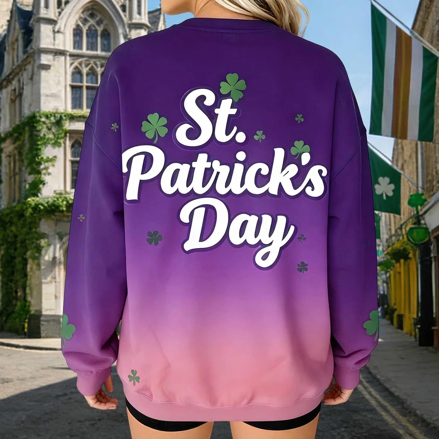 Женский свитшот с принтом St Patricks Day, фиолетовый — фото 3