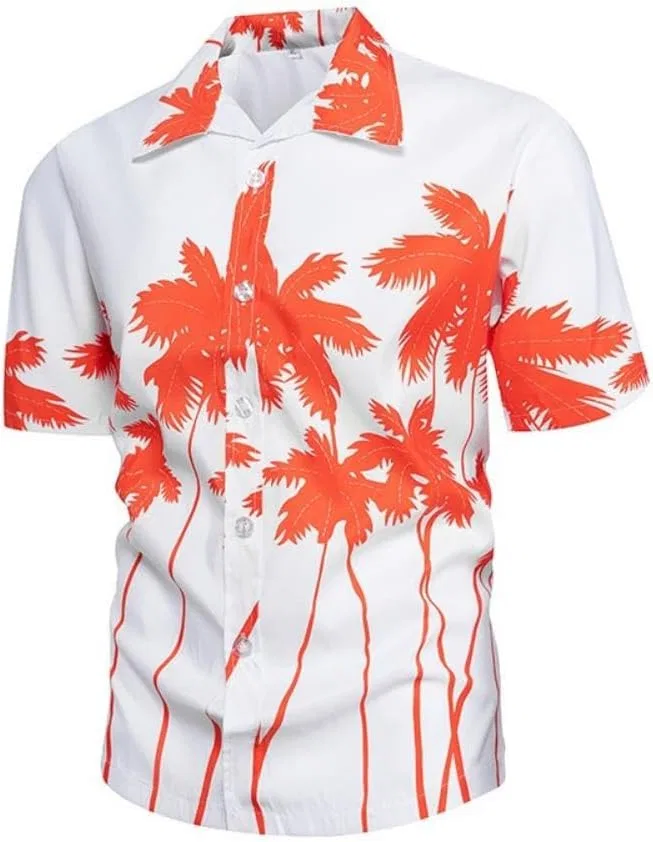 Мужская рубашка с коротким рукавом, с принтом, Coconut Tree, E-white-orange