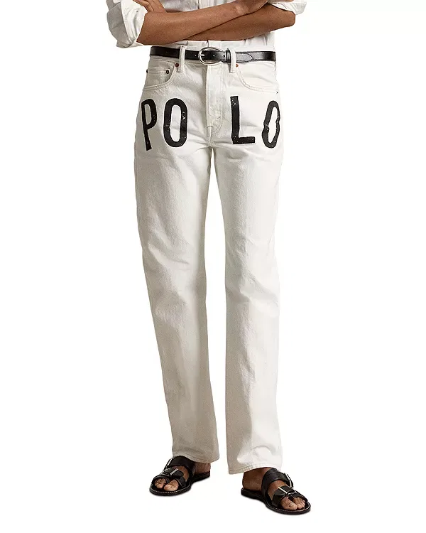 Женские джинсы с принтом Logo High Rise Relaxed Straight Jeans Ralph Lauren, Laurea Wash