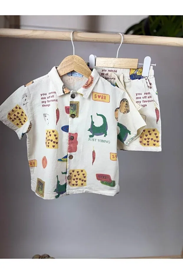 Детский комплект для девочек с принтом Just vibing unisex set Poalakıds, Multicolored — фото 4