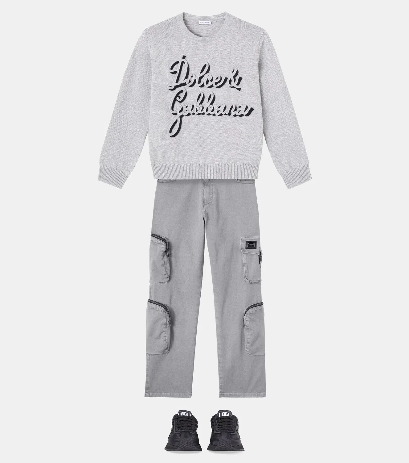 Свитер из натуральной шерсти с логотипом Dolce&Gabbana Kids, серый — фото 2