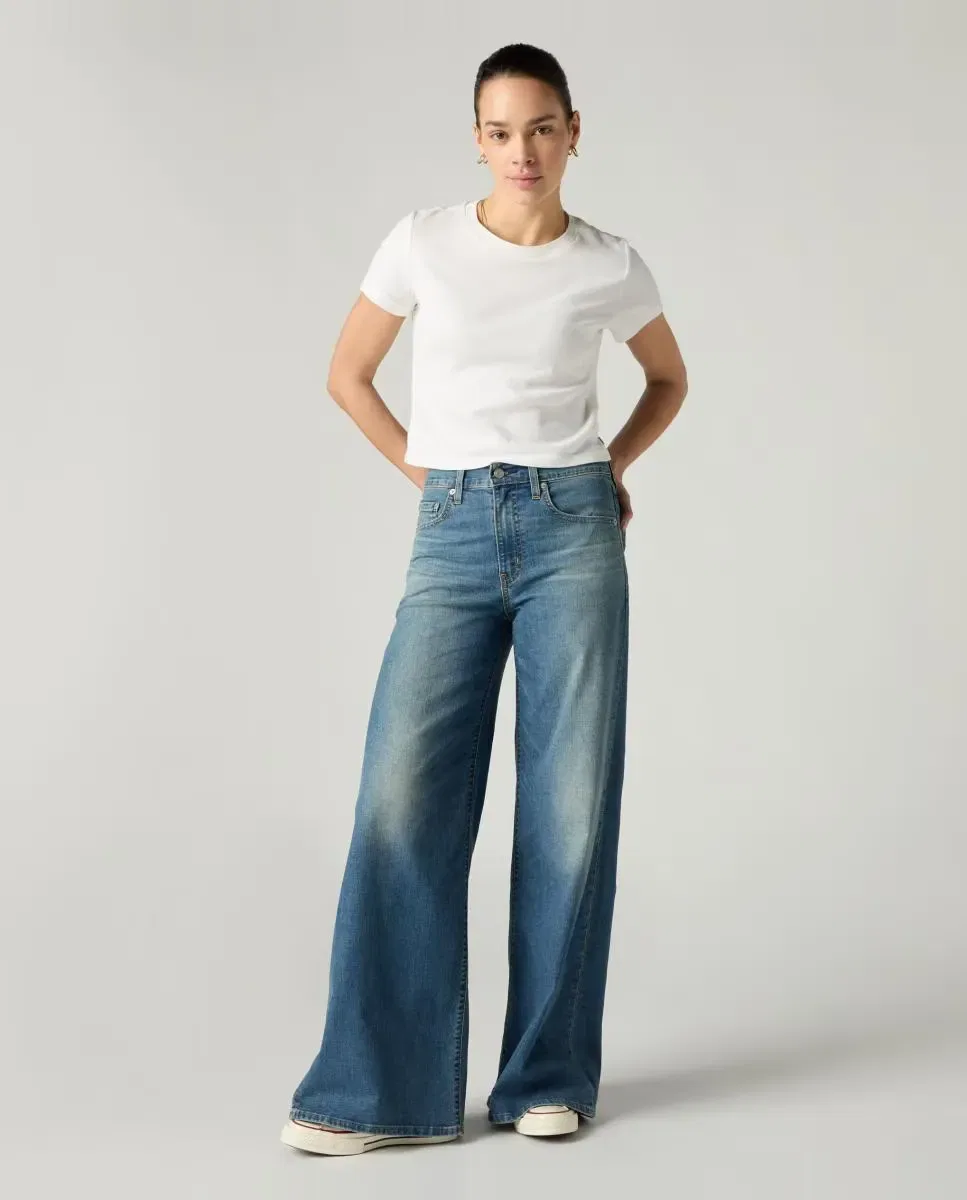 Женские джинсы прямые с завышенной талией High Rise Wide Leg Levi's, Синий — фото 4