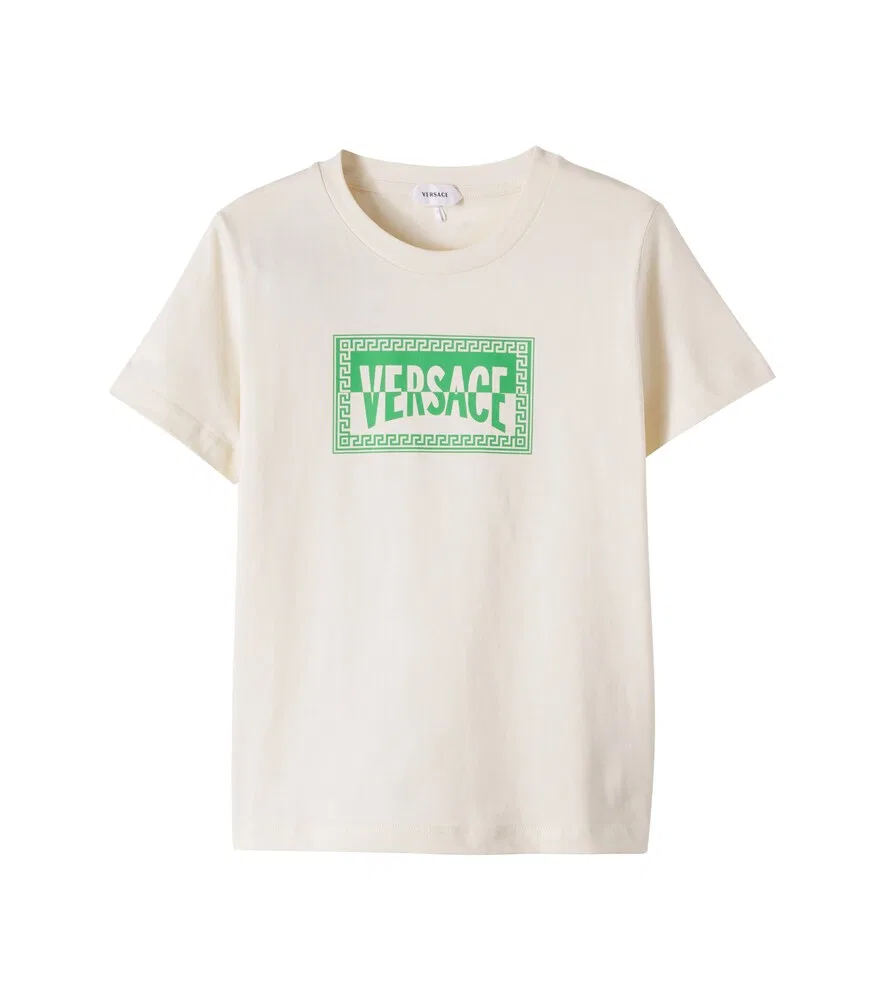 Футболка из хлопкового трикотажа с логотипом Versace Kids, белый