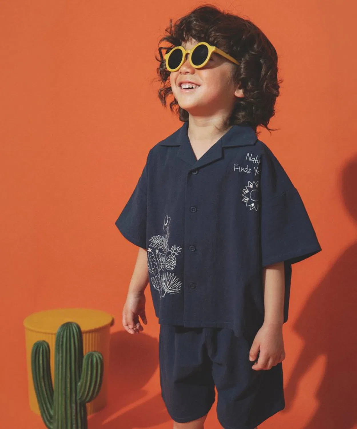 Детский комплект из рубашки с коротким рукавом и шорт с вышивкой, aBity select, Navy