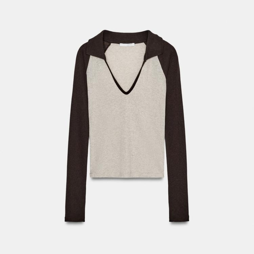 

Футболка Zara Contrast Polo Collar, бежевый/коричневый