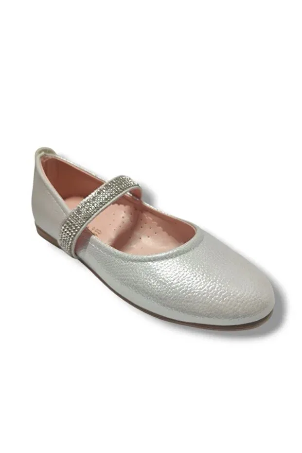 Детские балетки для девочек кожаные Shiny print leather stone rubber band girls' ballerinas 26-30 Iremsu, Silver