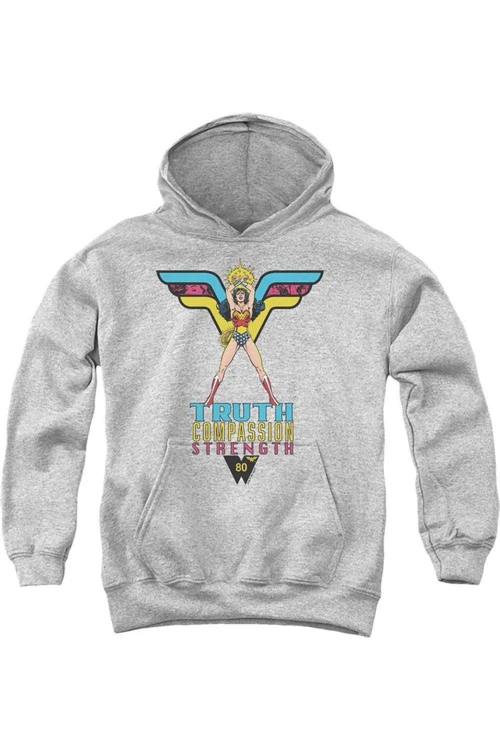 Детское худи с капюшоном Wonder Woman Truth Compassion Strength Gildan, Athletic Heather