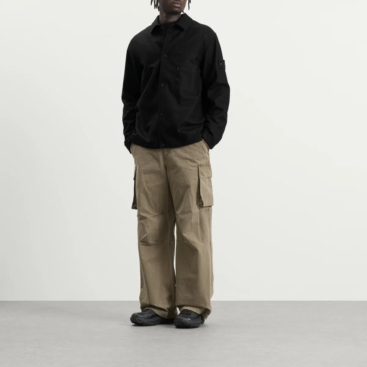 Рубашка-оверширт из шерсти с нейлоном Ghost Wool Nylon Flannel Stone Island, Black — фото 4