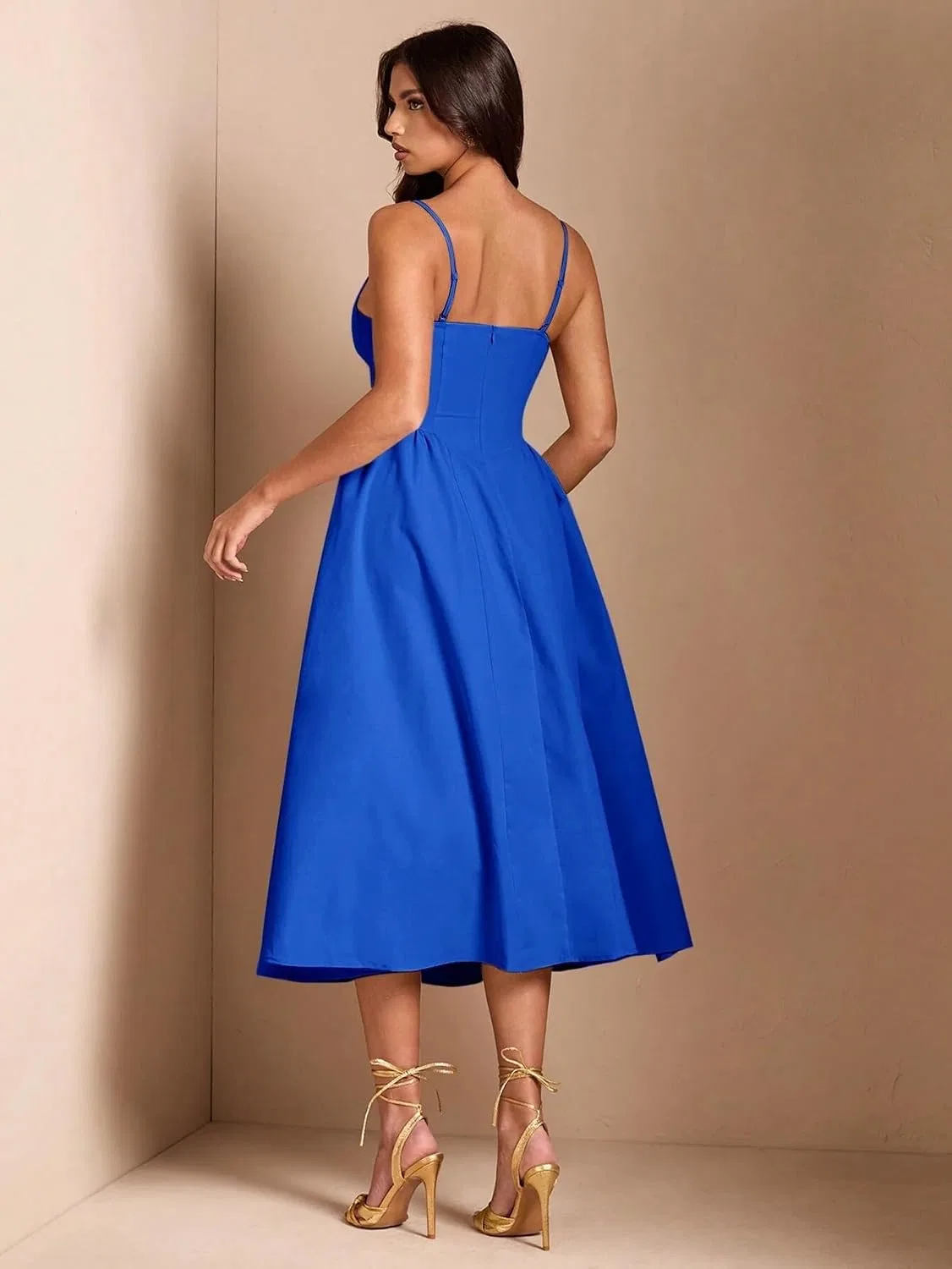 Женское элегантное миди-платье на тонких бретелях, Royal Blue — фото 2