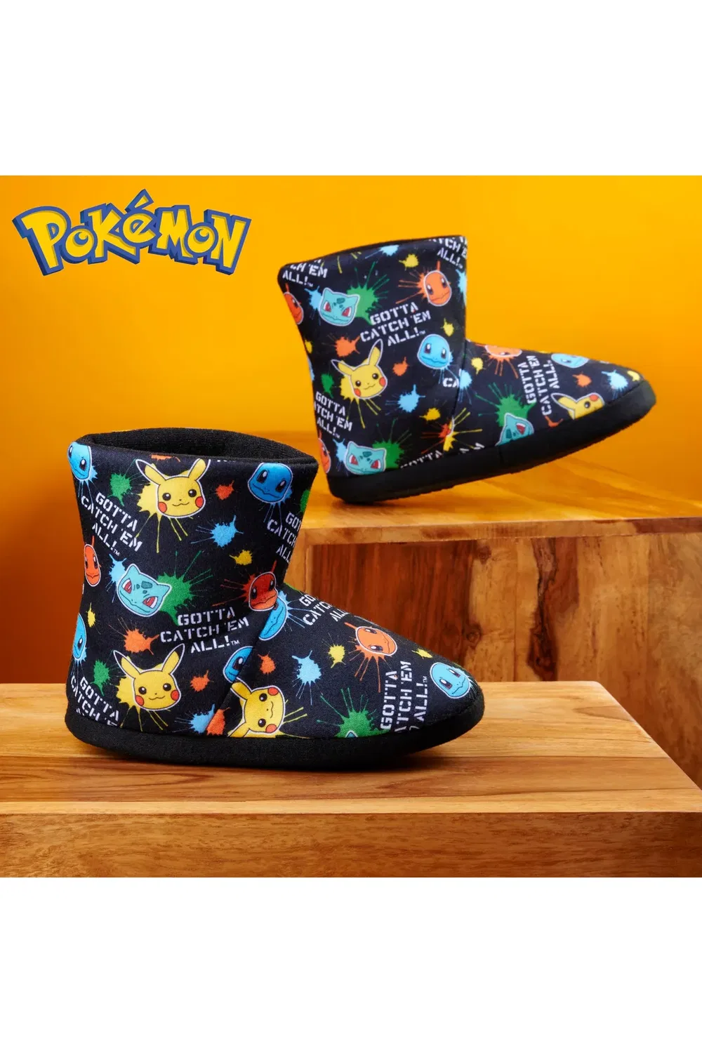 Домашние тапочки-ботинки с принтом Pokemon, Черный — фото 2