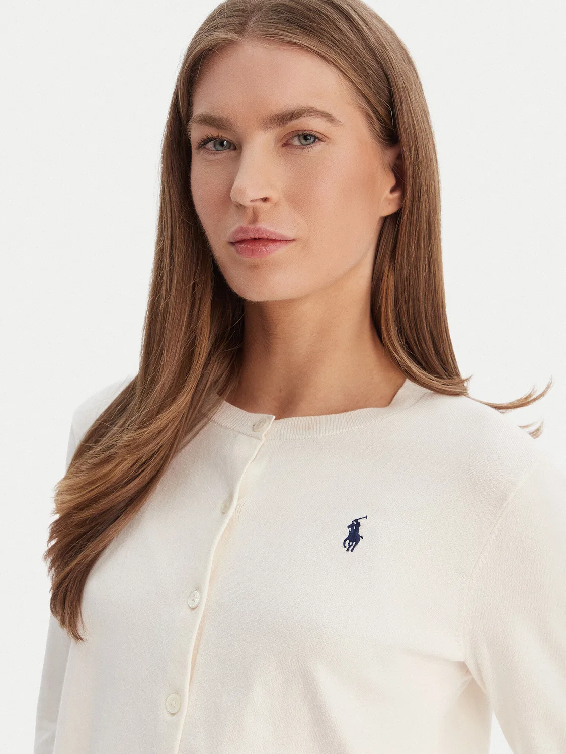 Женский кардиган цвета экрю приталенного кроя Polo Ralph Lauren, кремовый — фото 4