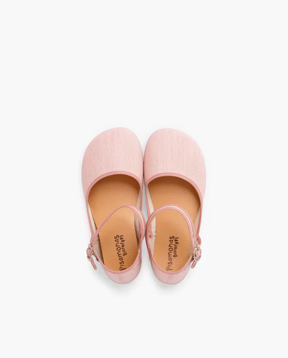 Детские туфельки-лодочки без каблука из льна Merceditas Pisamonas, Rosa — фото 4