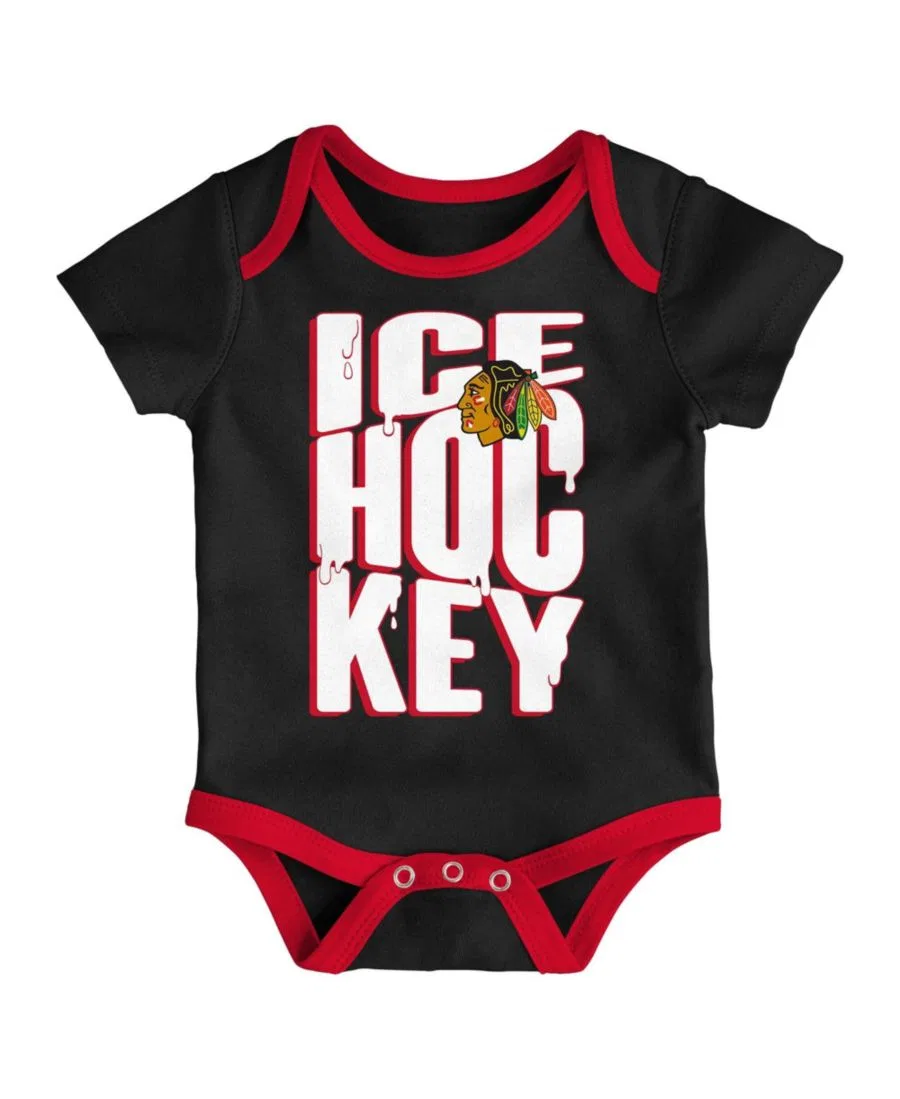 Комплект боди с коротким рукавом, с принтом, Chicago Blackhawks Triple Header Outerstuff, Red — фото 3