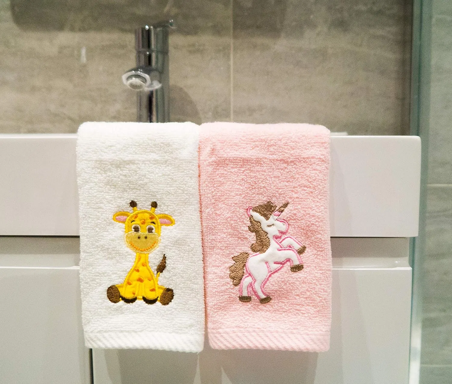 Детские мочалки для лица, 2 шт, Lex's Linens, Жираф и Единорог, 30x30 см, Розовый — фото 3