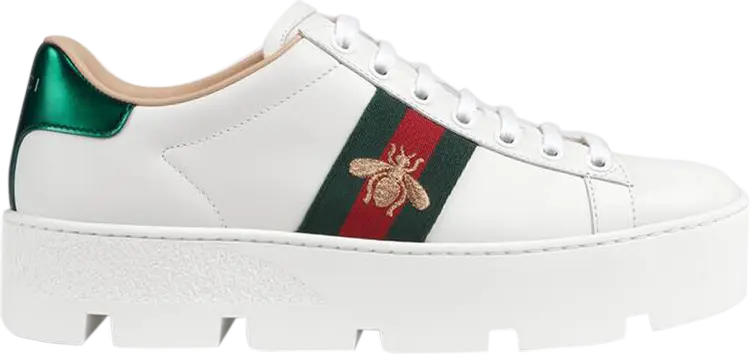 Кроссовки Gucci Wmns Ace Embroidered Platform White, белый