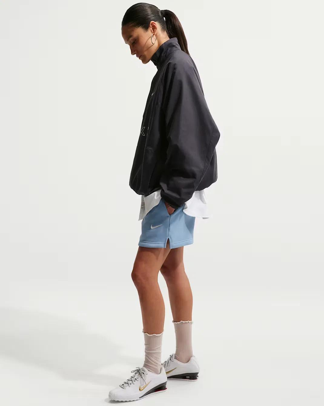 Женские шорты со средней посадкой Nike Studio Fleece Medium Weight, Work Blue/Sail — фото 4