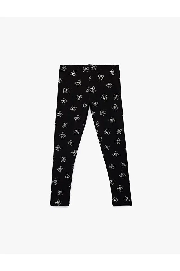 Детские леггинсы для девочек с принтом Ribbon Printed Black Girls' Tights 6skg40106ak Koton, Black Patterned