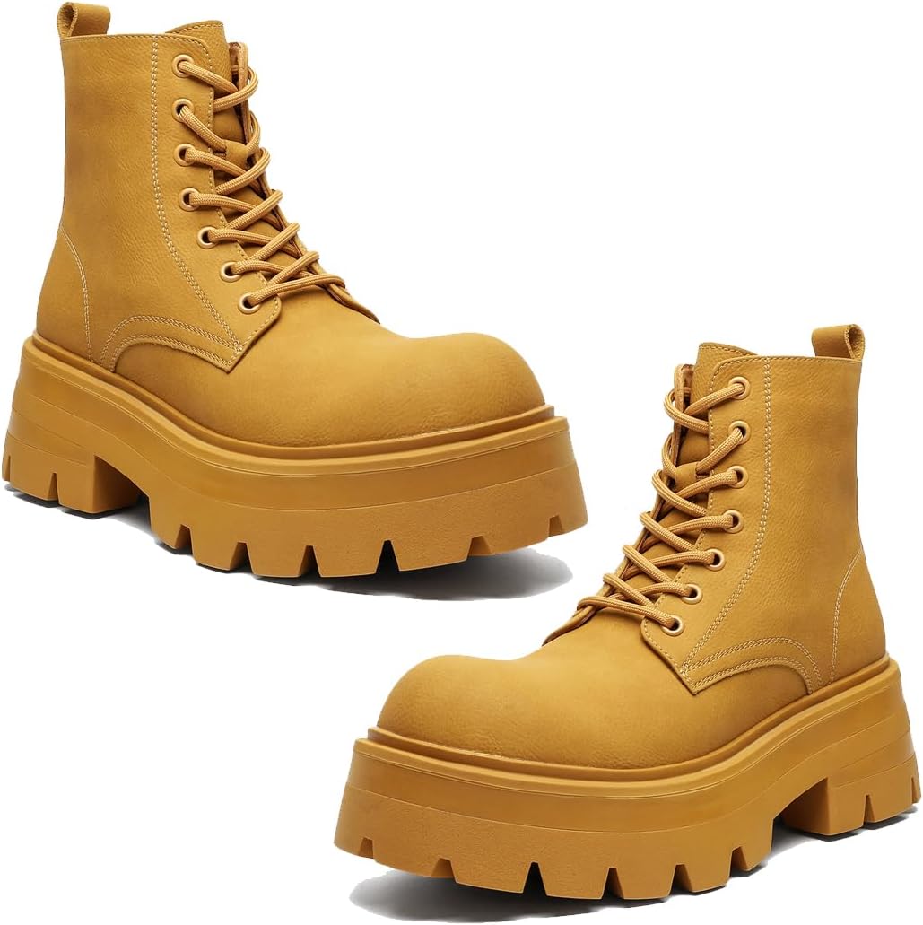 

Мужские черные кожаные ботинки на шнуровке с платформой, боевые ботинки, оксфорды с платформой, классические туфли с круглым носком на шнуровке - удобные, с нескользящей подошвой и массивным каблуком Generic