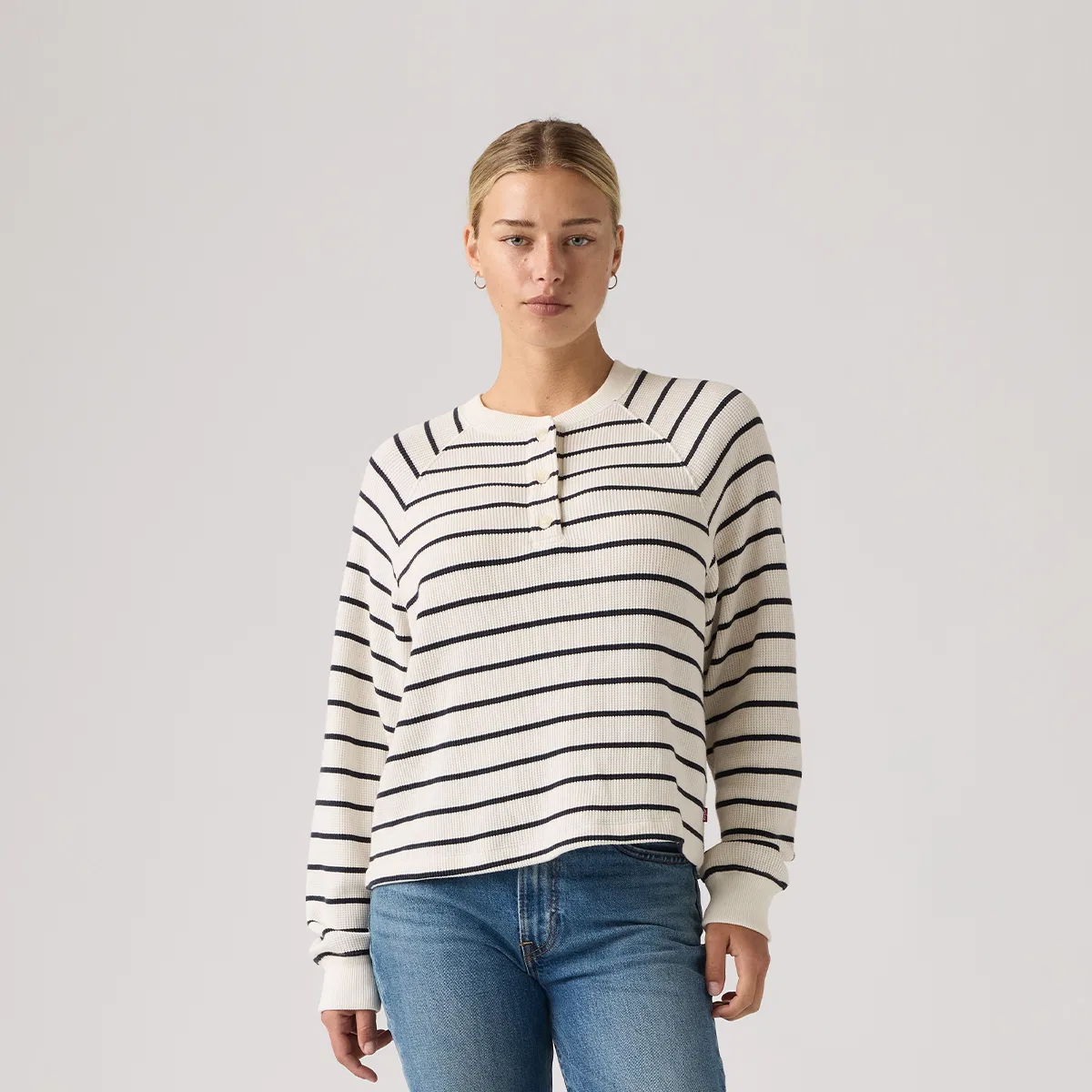Женский свитер с воротником-стойкой в полоску Henry, Levis, Black White Stripes — фото 4