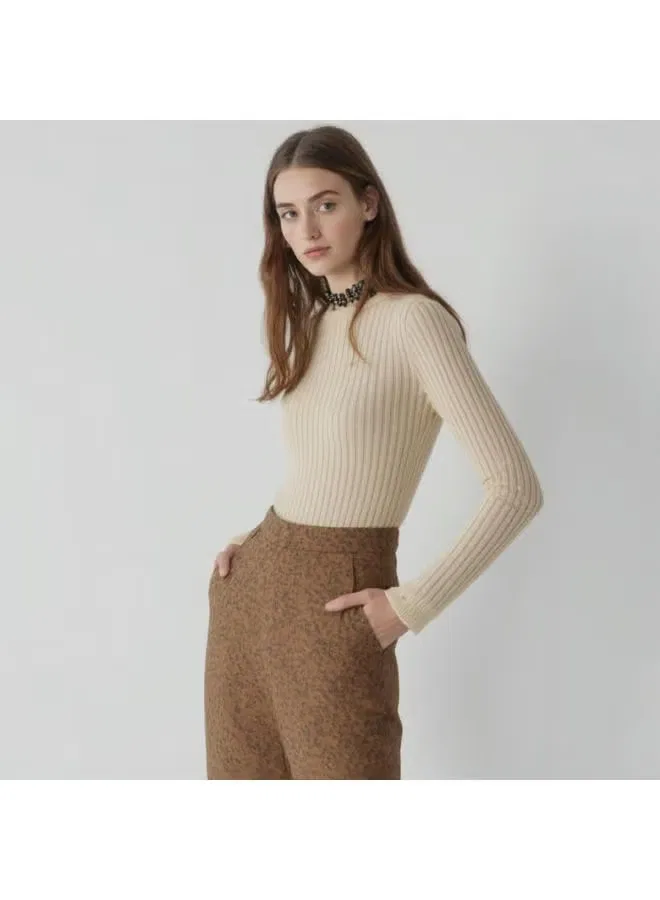 Свитер свободный с круглым вырезом и ажурной вязкой Zara, светло-абрикосовый — фото 2