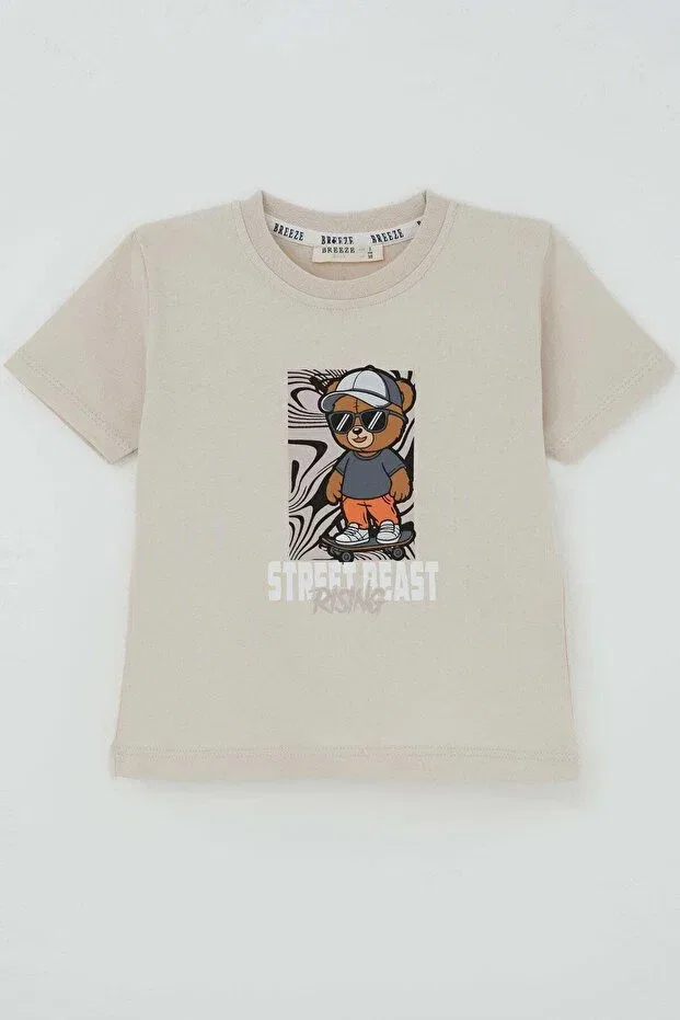 Детская футболка с принтом Cool Street Skater Teddy Bear Breeze, Beige