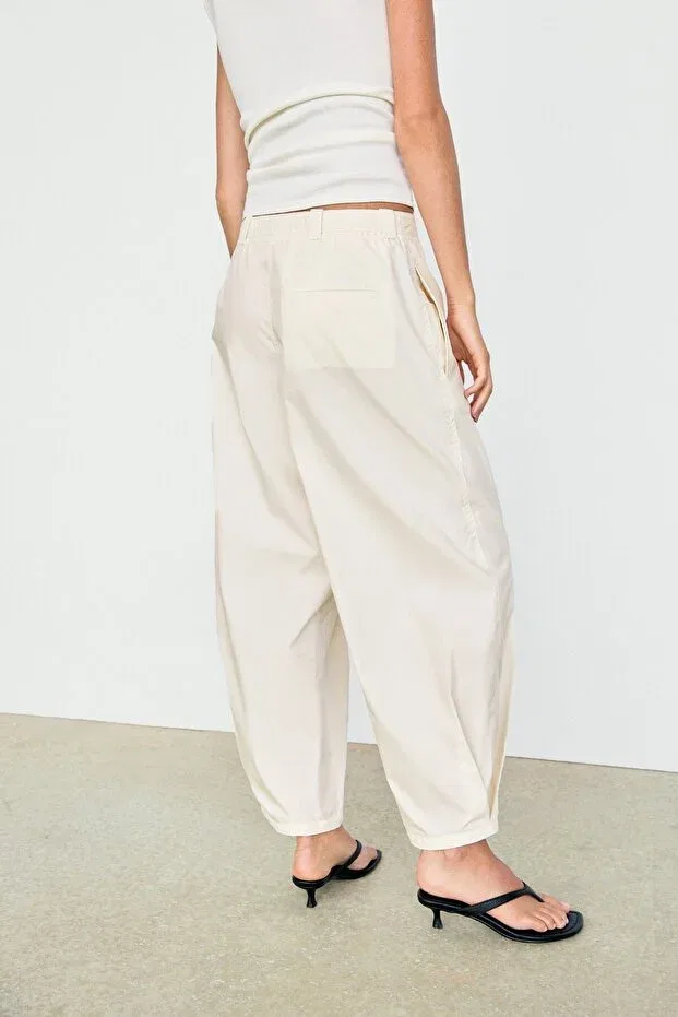 Женские брюки из хлопка Massimo Dutti, White — фото 3