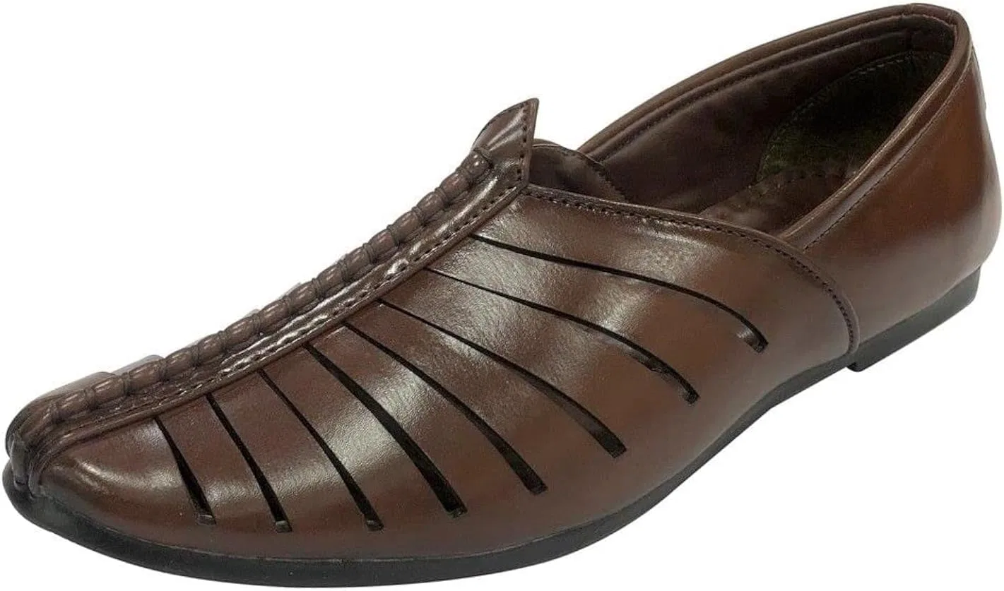 Shoe Bazar Мужские дышащие коричневые модные низкие туфли-джутти в индийском этническом стиле