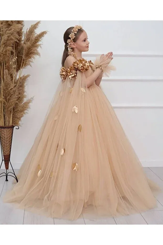 Детское платье для девочек кружевное без рукавов Kids, Beige
