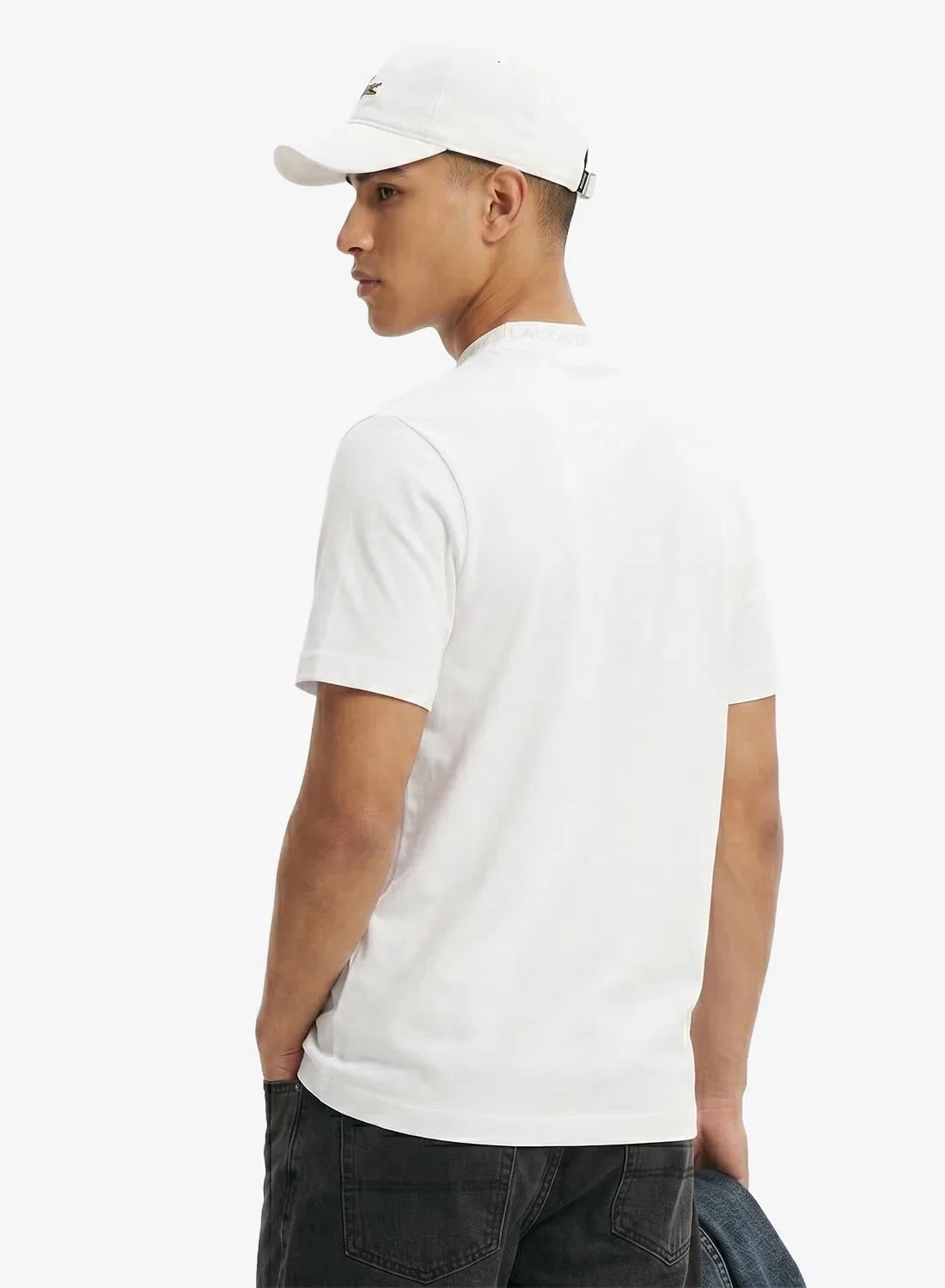Футболка с жаккардовым воротом Lacoste, белый — фото 2