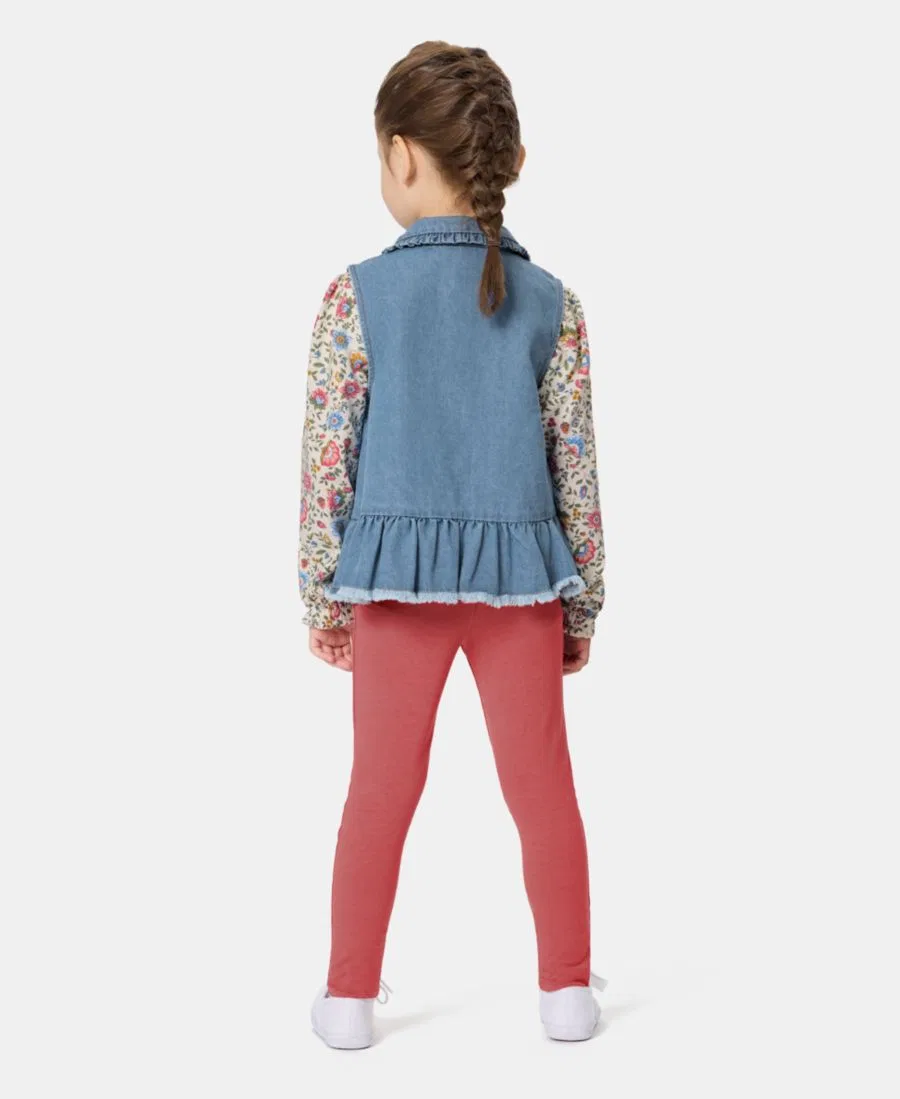 Комплект из джинсового жилета, топа с длинным рукавом и леггинсов, Toddler Girls' 2T-5T Kids Headquarters, Denim — фото 3