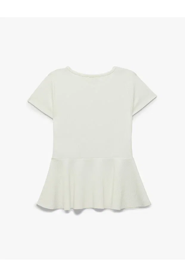 Детская футболка для девочек с пеплумом Bürümcük short sleeve crew neck peplum t-shirt Koton, Ecru — фото 4
