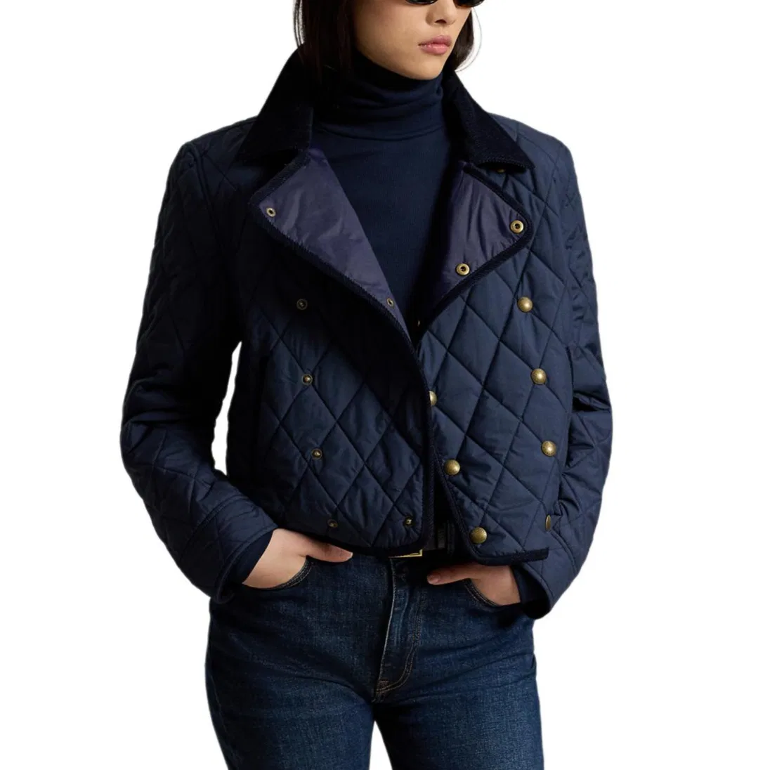 Женский пуховик с лацканами, темно-синий, Polo Ralph Lauren, Dark Blue — фото 3