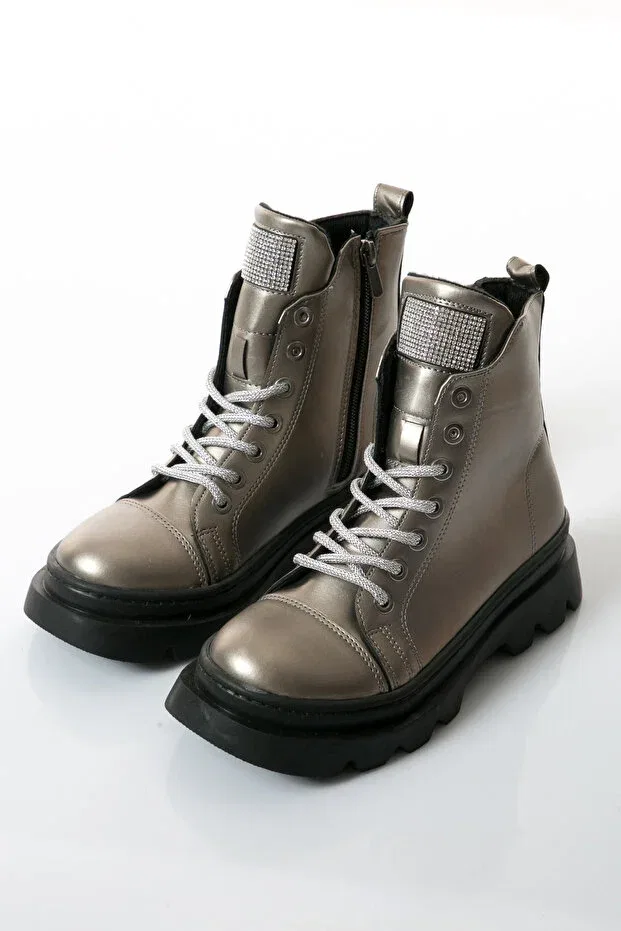 Детские ботинки для девочек на плоской подошве Shoes Time, Platin — фото 2