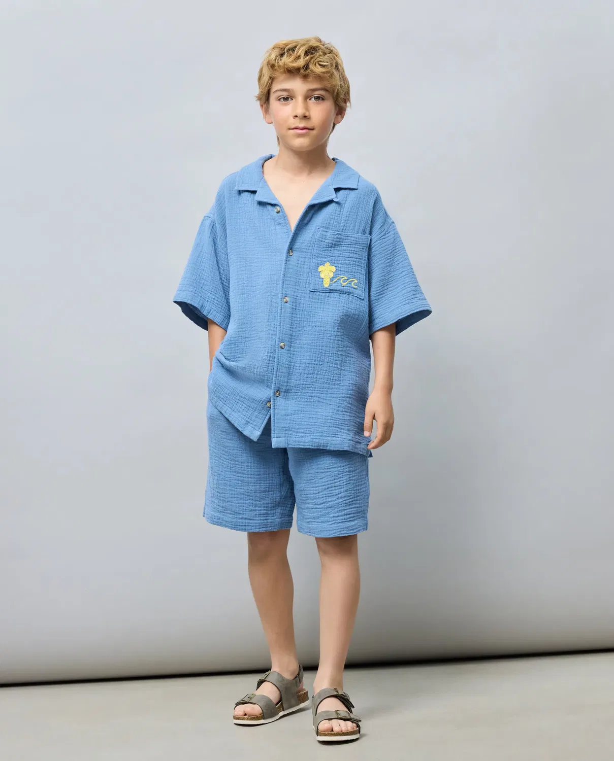 Детская рубашка с коротким рукавом из двойной марли Kids El Corte Inglés, 400 Azul — фото 2