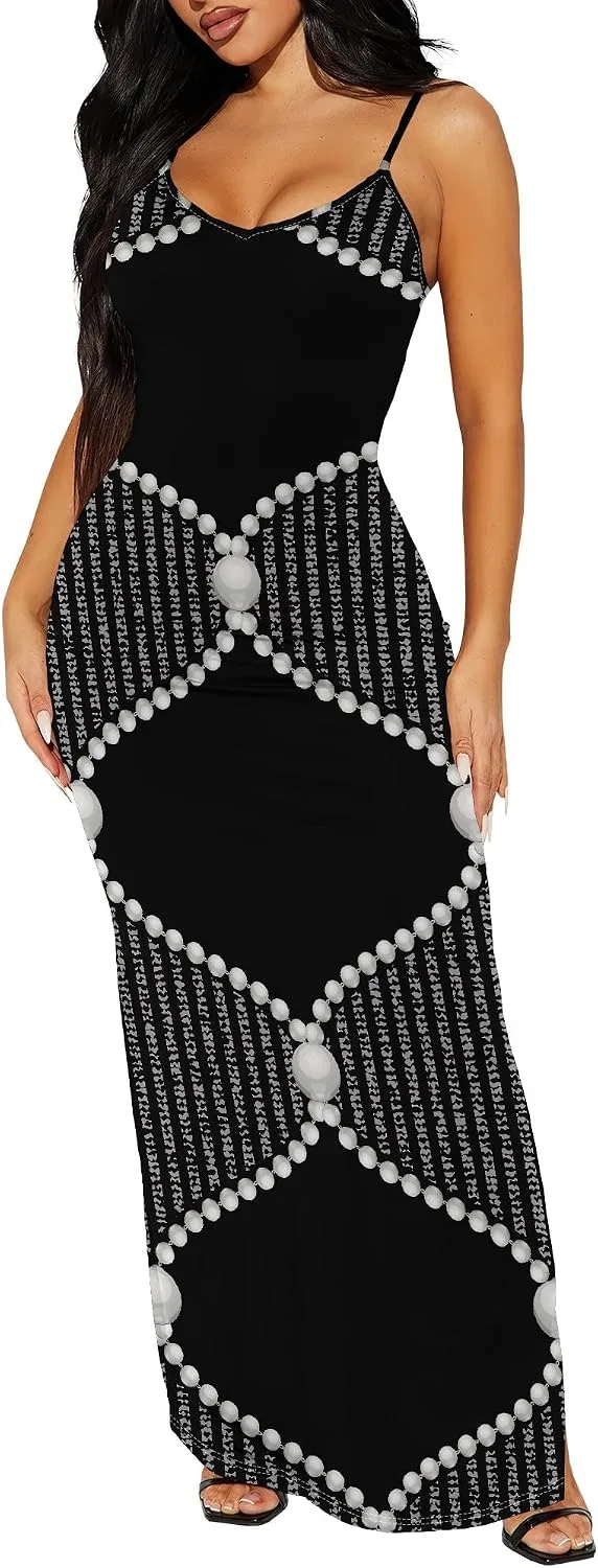 Женское платье-макси с разрезом, модель Bodycon Maxi Dress, черно-белое