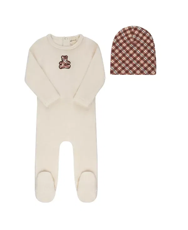 Детский комплект из велюра с принтом Plaid Bear Collection Ely'S & Co., Ivory Girl