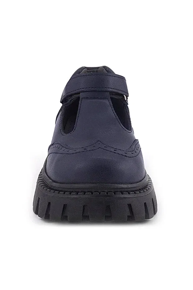 Детские туфли для девочек матовые с липучкой Rakerplus, Navy Blue — фото 4