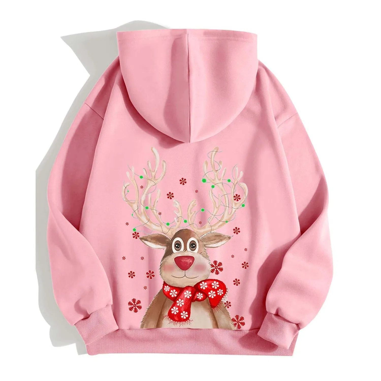 Женское пальто с длинным рукавом Moda Moda Natale Stampato Cerniera Manica Lunga Tasca Coulisse Sport Casual Felpa Con Cappuccio, rosa — фото 4