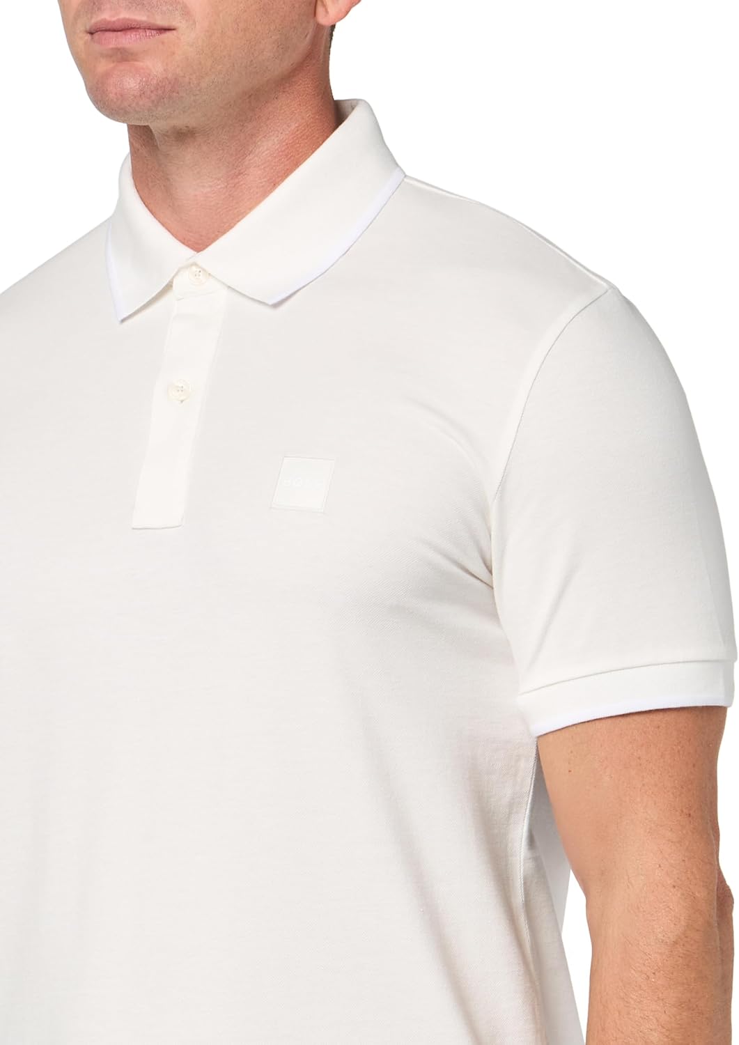 BOSS Мужская поло с квадратным логотипом Slim Fit из хлопка, White Bone — фото 3