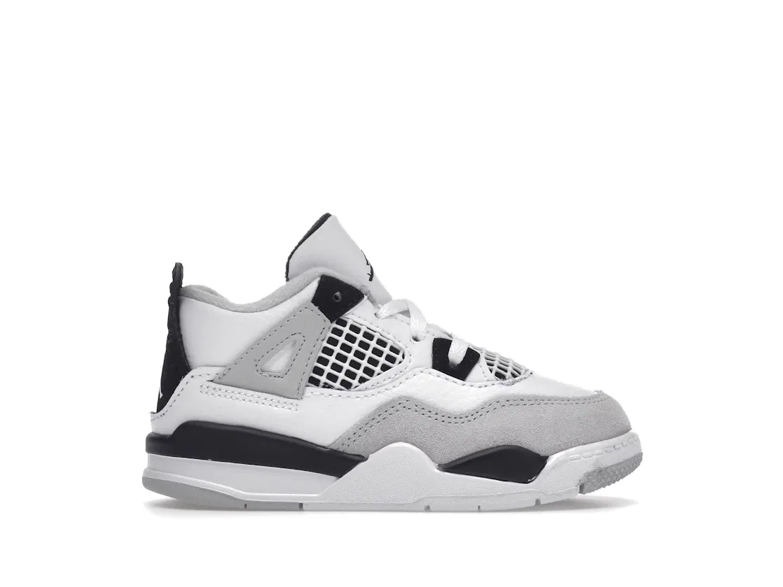 Детские кроссовки для мальчиков с принтом Jordan 4 Retro Military Black, White/Black-Neutral Grey