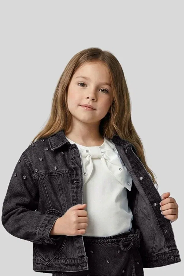 Детская джинсовая куртка с принтом Heart Pocket Ww Waka Waka Kids Store, Smoked