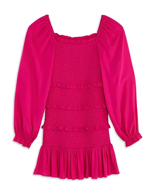 Детское платье для девочек с принтом Laila Long Sleeved Smocked Dress KatieJ NYC, Shocking Pink