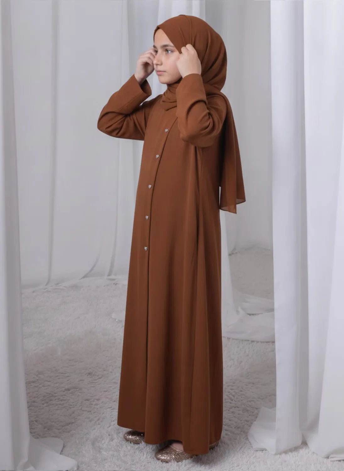 Платье-абая с длинным рукавом с кукольным платьем Msquare Fashion, коричневый — фото 2